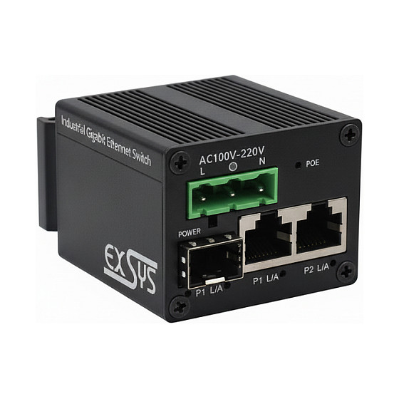 EXSYS EX-62010PoE-SFP Industrial 2+1 Port Gigabit PoE+ Switch SFP 40W DIN Rail