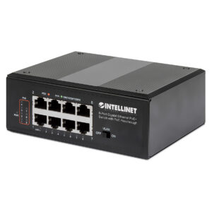 Intellinet 8-Port Gigabit PoE+ Switch DIN Rail 120W PoE Passthrough 95W Input Unmanaged