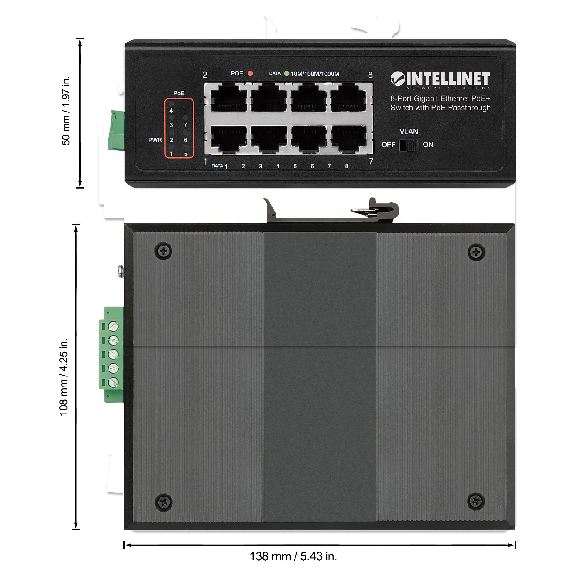 Intellinet 8-Port Gigabit PoE+ Switch DIN Rail 120W PoE Passthrough 95W Input Unmanaged - Figura 5