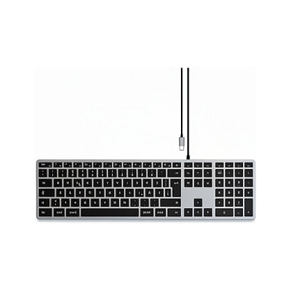 Tastierë me kabllo Satechi Slim W3 USB-C / QWERTZ - Zezë/Argjendi