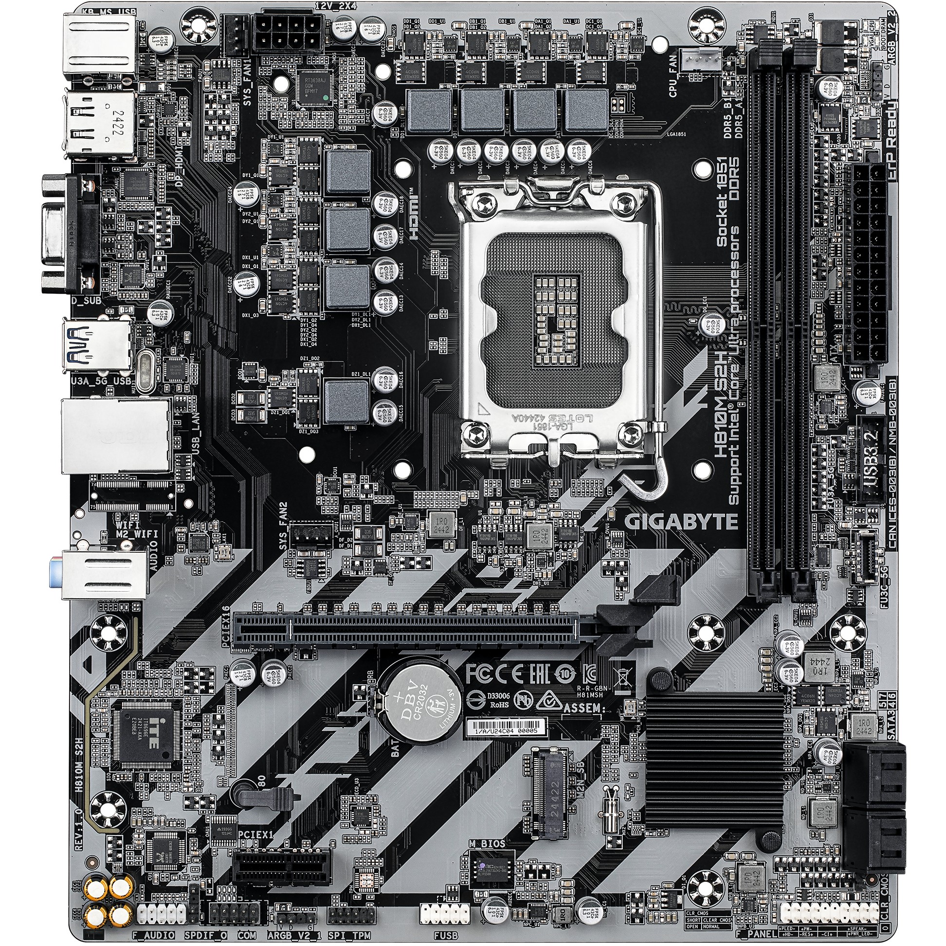 Pllakë Amë H810M S2H / LGA 1851 / mATX / DDR5 / HDMI+DP+VGA - Figura 2