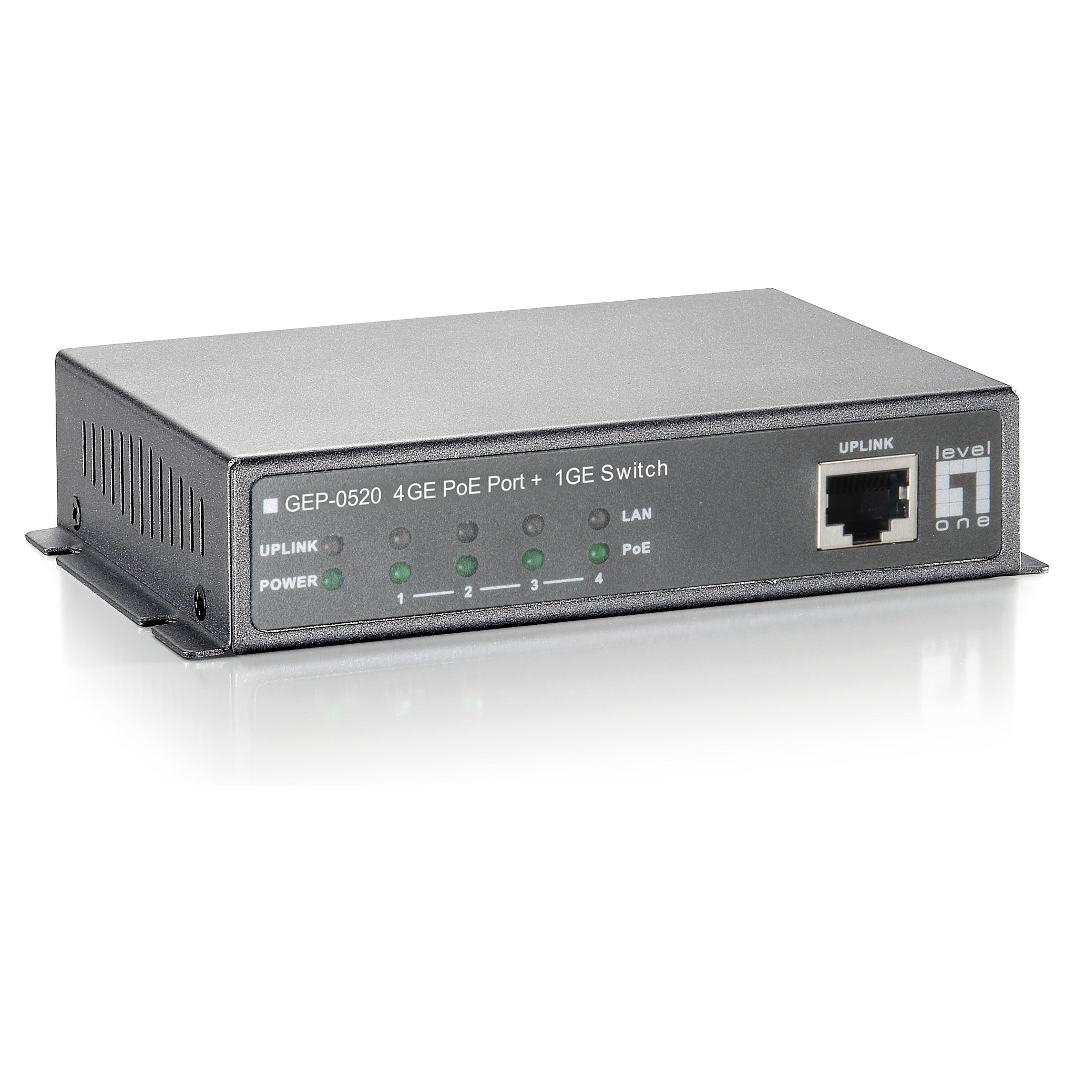 LevelOne GEP-0520 5-Port Gigabit PoE Switch, 4-Port PoE+, 61.6W Budget, Unmanaged Desktop Switch