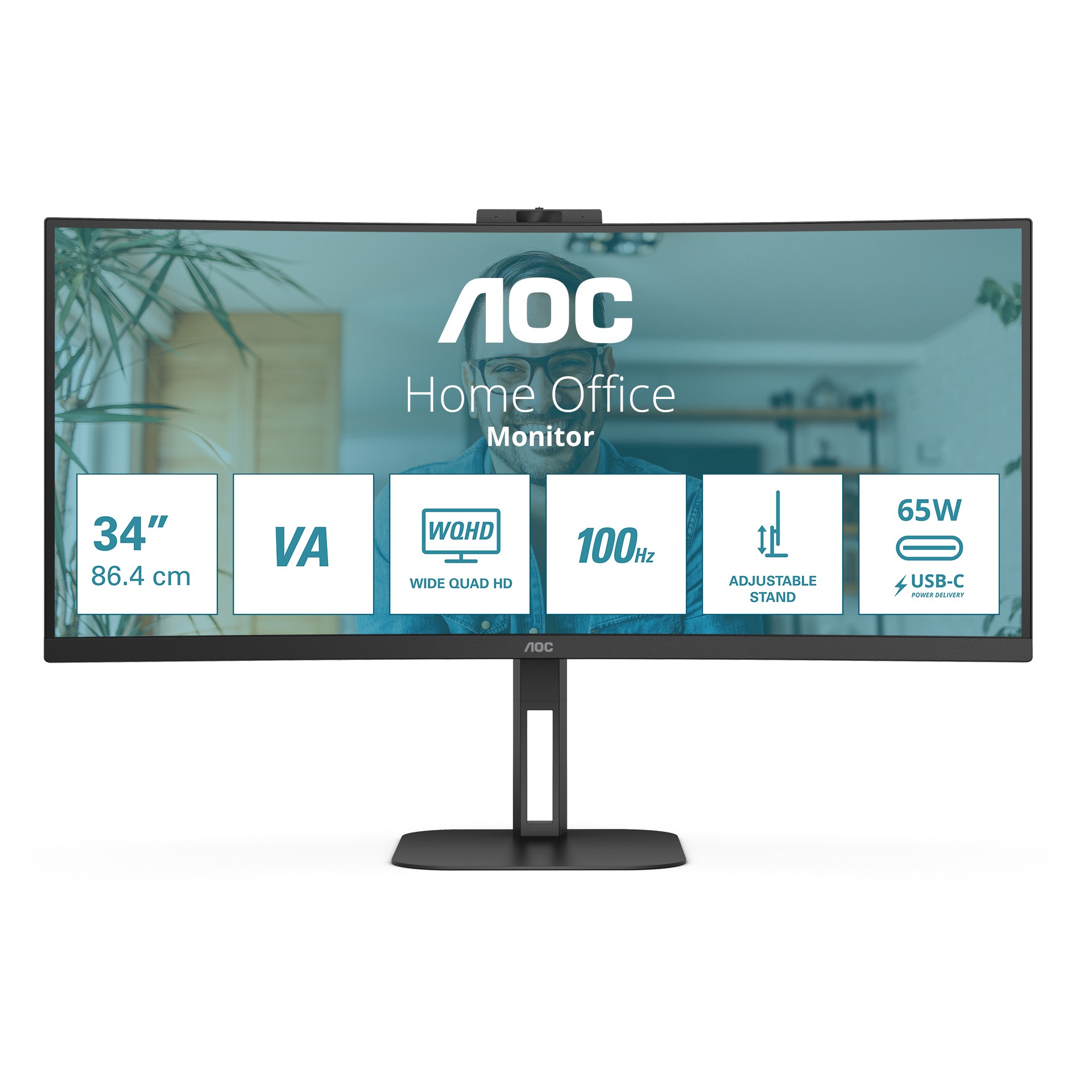 Monitor Gaming i lakuar AOC CU34V5CW/BK / 34" Wide Quad HD 100 Hz 1 ms VA / HDMI DP USB-C WebCam / e zezë