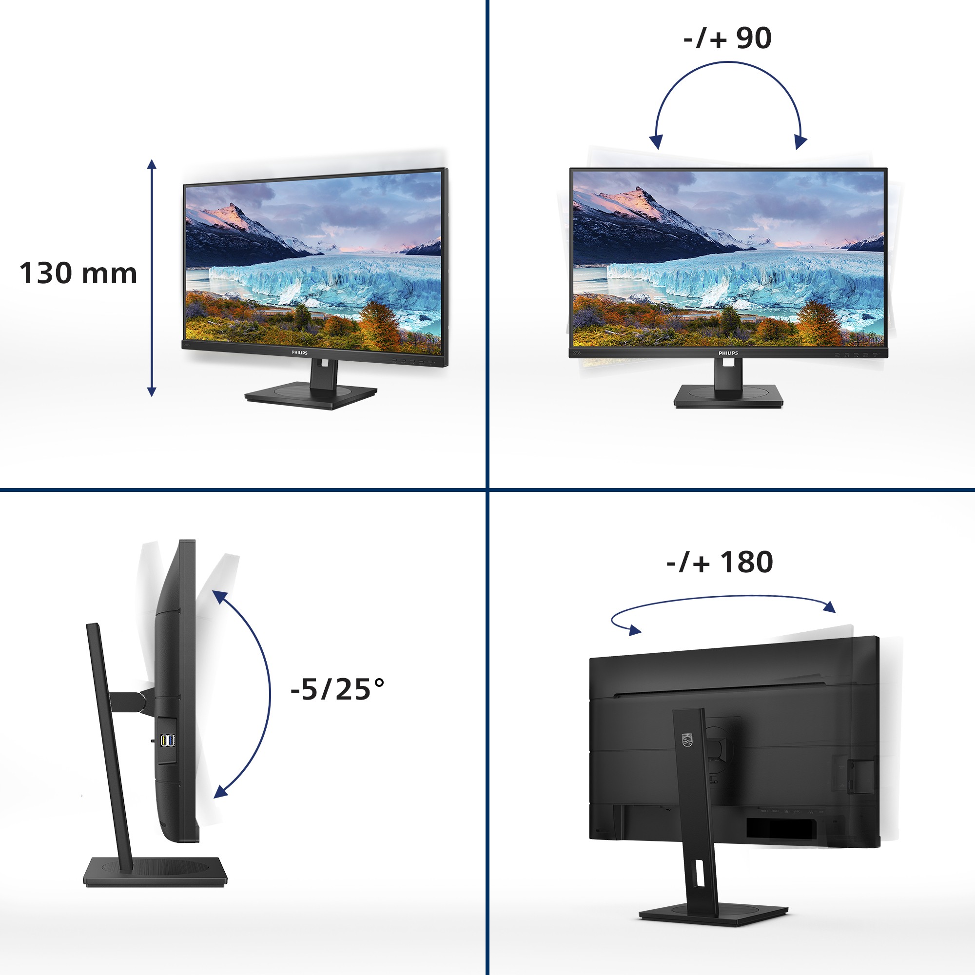 Monitor Philips 273S1 / 27″ / Full HD IPS LCD / 75Hz / 4ms / HDMI + DP + USB-C - Zezë - Figura 4