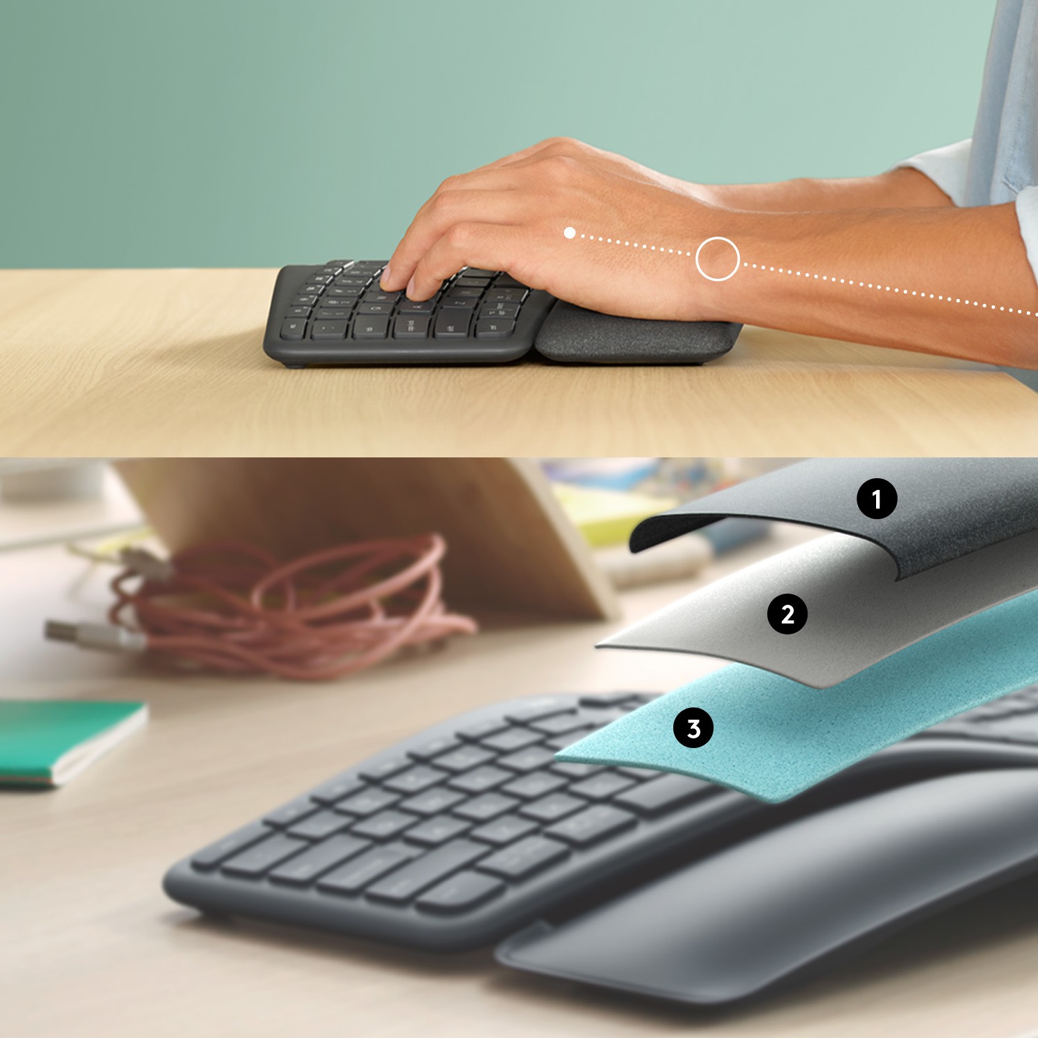 Logitech ERGO K860 / pa kabllo / RF Wireless + Bluetooth / e zezë - Figura 3