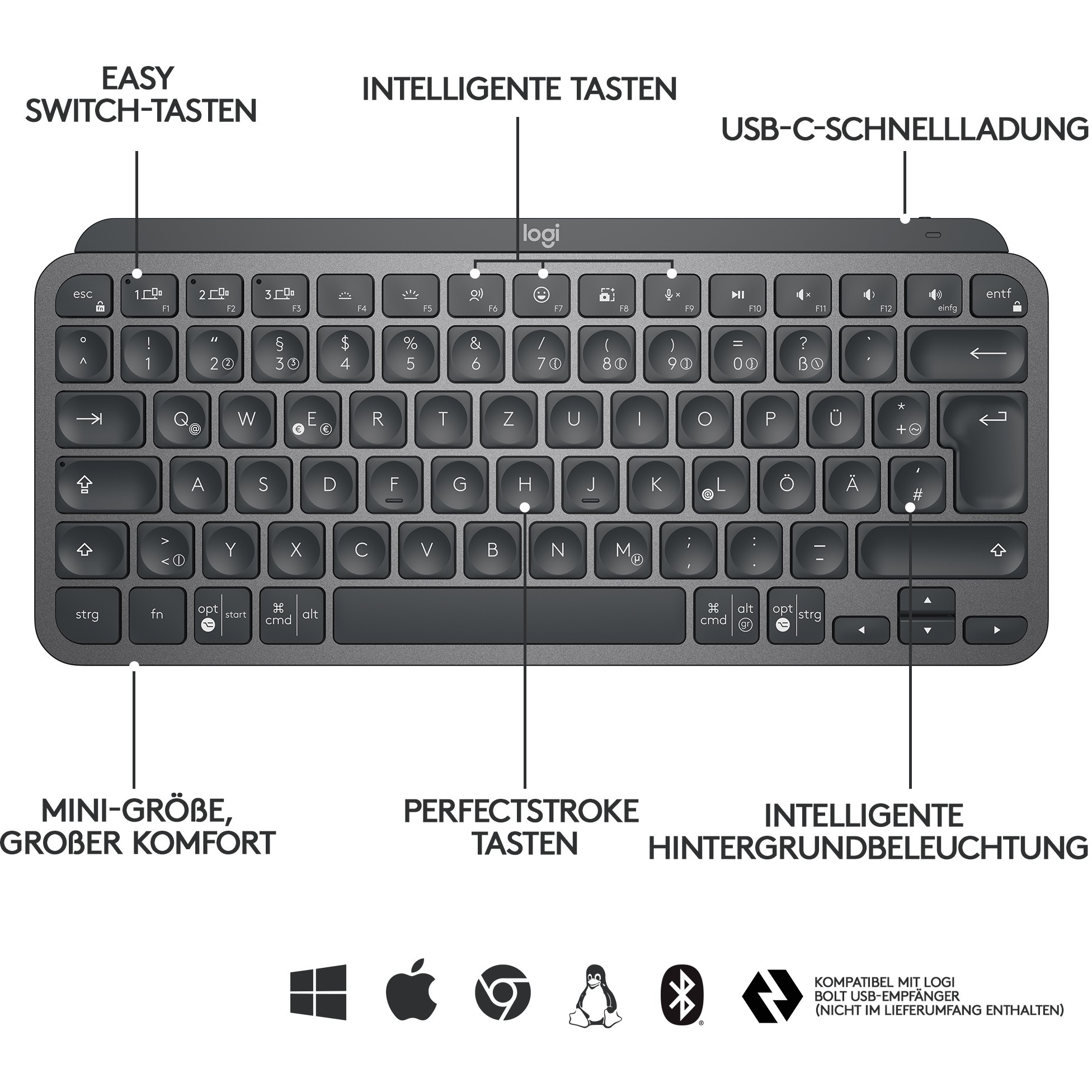 NL Logitech MX Keys Mini Wireless Keyboard Dark Grey USL - Figura 3