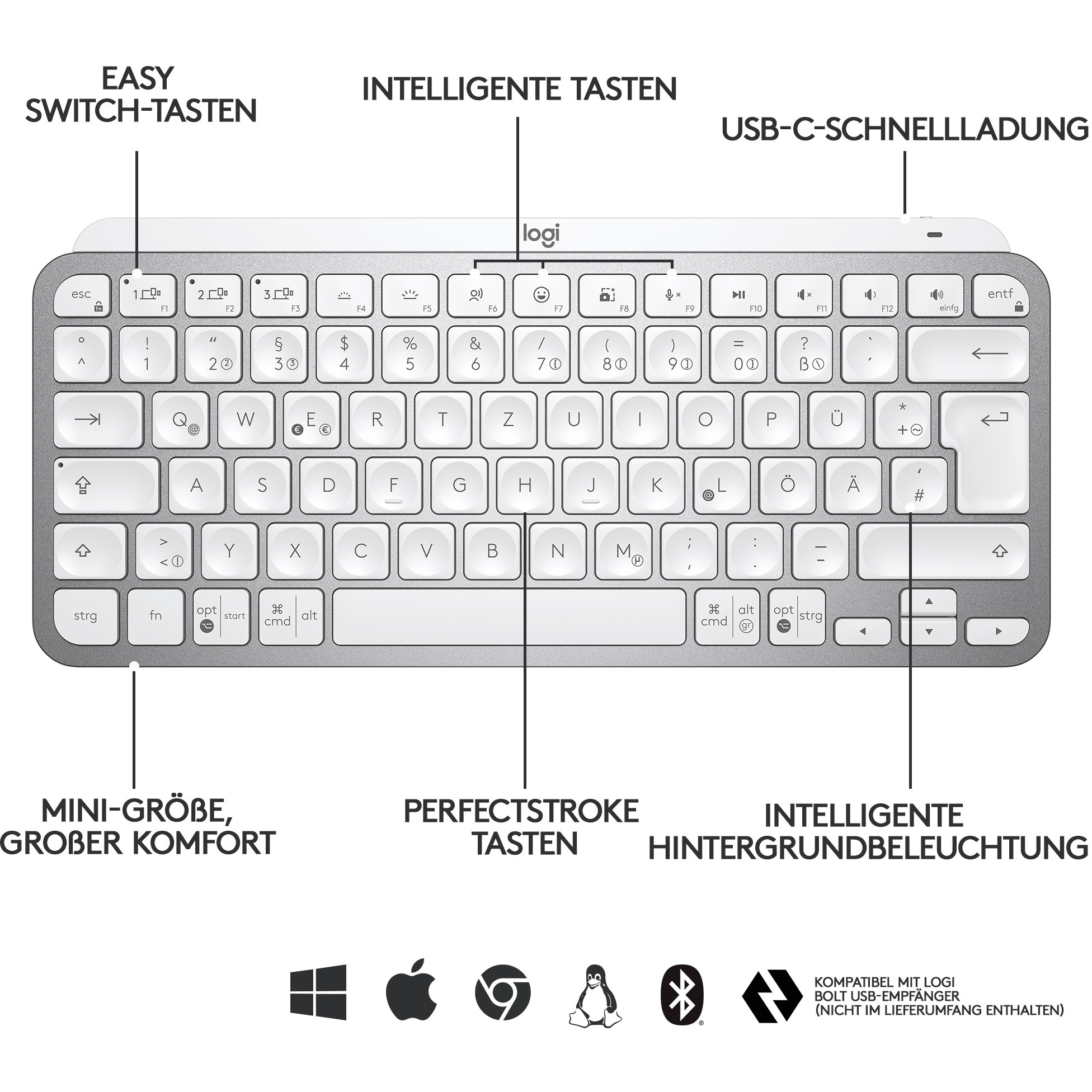 Tastierë pa kabllo MX KEYS MINI Wireless Illuminated / QWERTY- Argjend - Figura 3