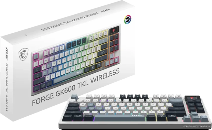 Tastierë Gaming MSI Forge GK600 TKL W Sky RGB TKL Wireless / QWERTZ - Bardhë/Zezë