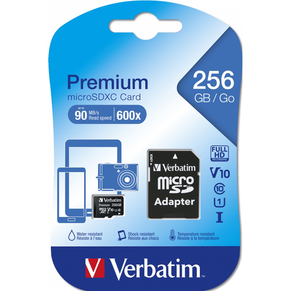 Kartë Memorie SD 256GB Verbatim MicroSDXC Premium Class10 + Adapter - Figura 3