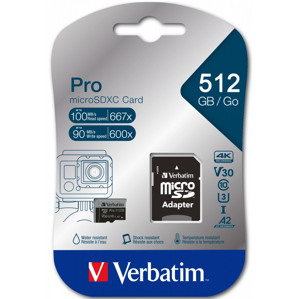 Kartë Memorie SD 512GB Verbatim MicroSDHC Pro Class 10 + Adapter - Figura 2