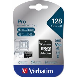 Kartë Memorie SD 128GB Verbatim MicroSDHC Pro Class 10 + Adapter