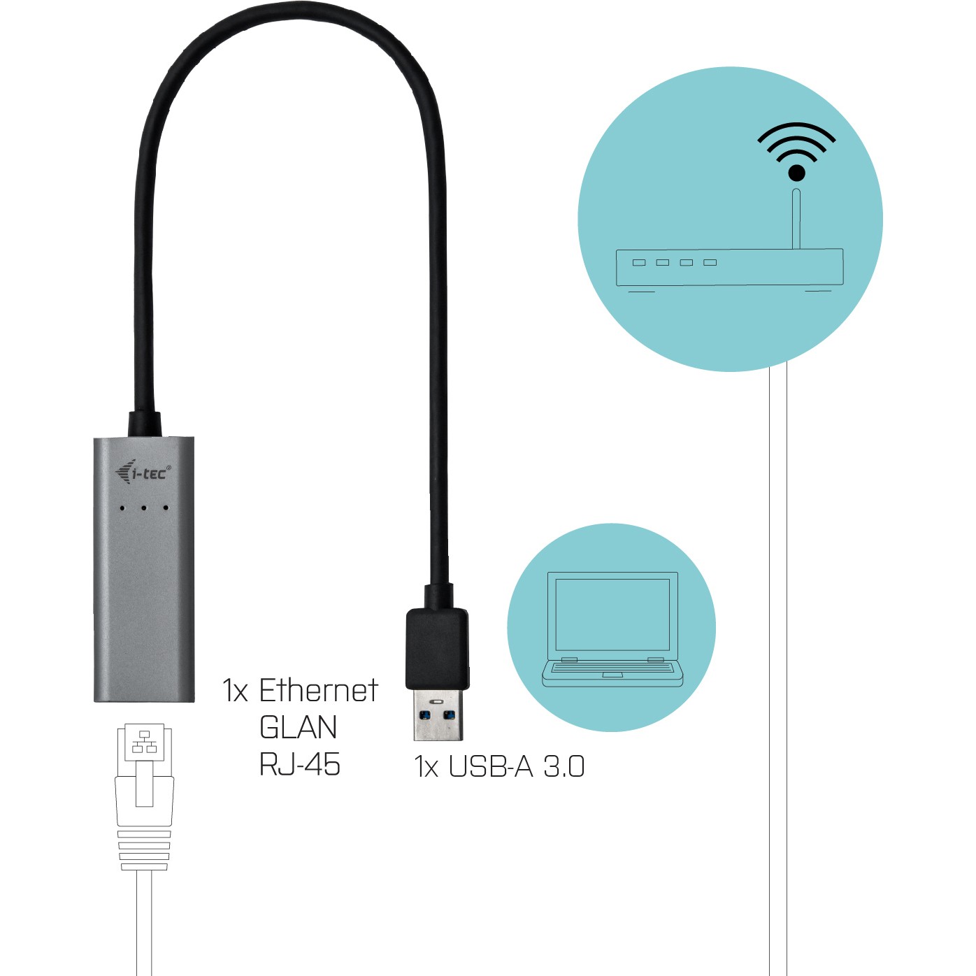 Kabllo për Rrjet I-TEC USB 3.0 në RJ-45 / Gigabit Ethernet / LED / Metalik / Windows / Mac / Linux / Android - Hiri - Figura 4