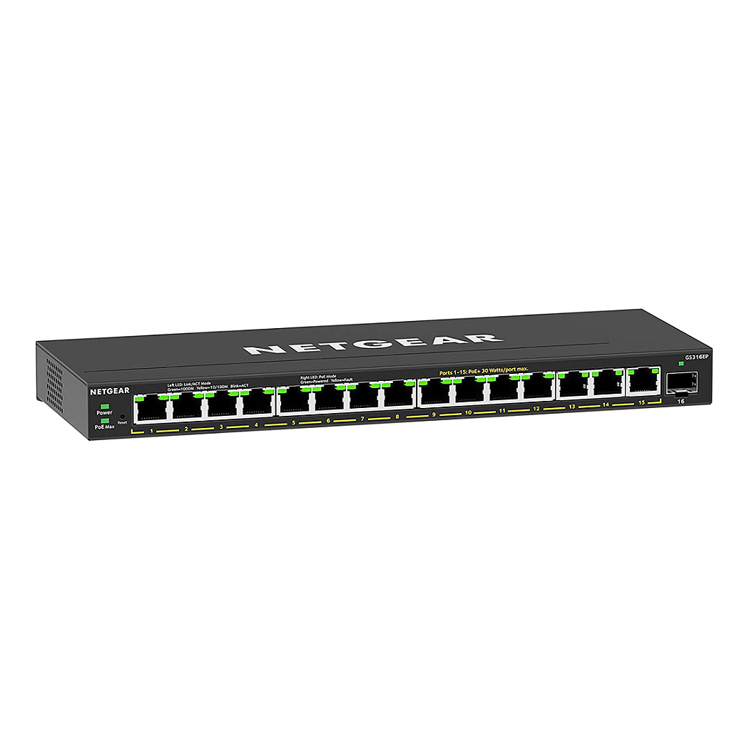 NETGEAR GS316EPP-100PES 16-Port Gigabit Smart Managed PoE+ Switch with 1x SFP | 180W PoE Budget Easy Smart Business Network Switch