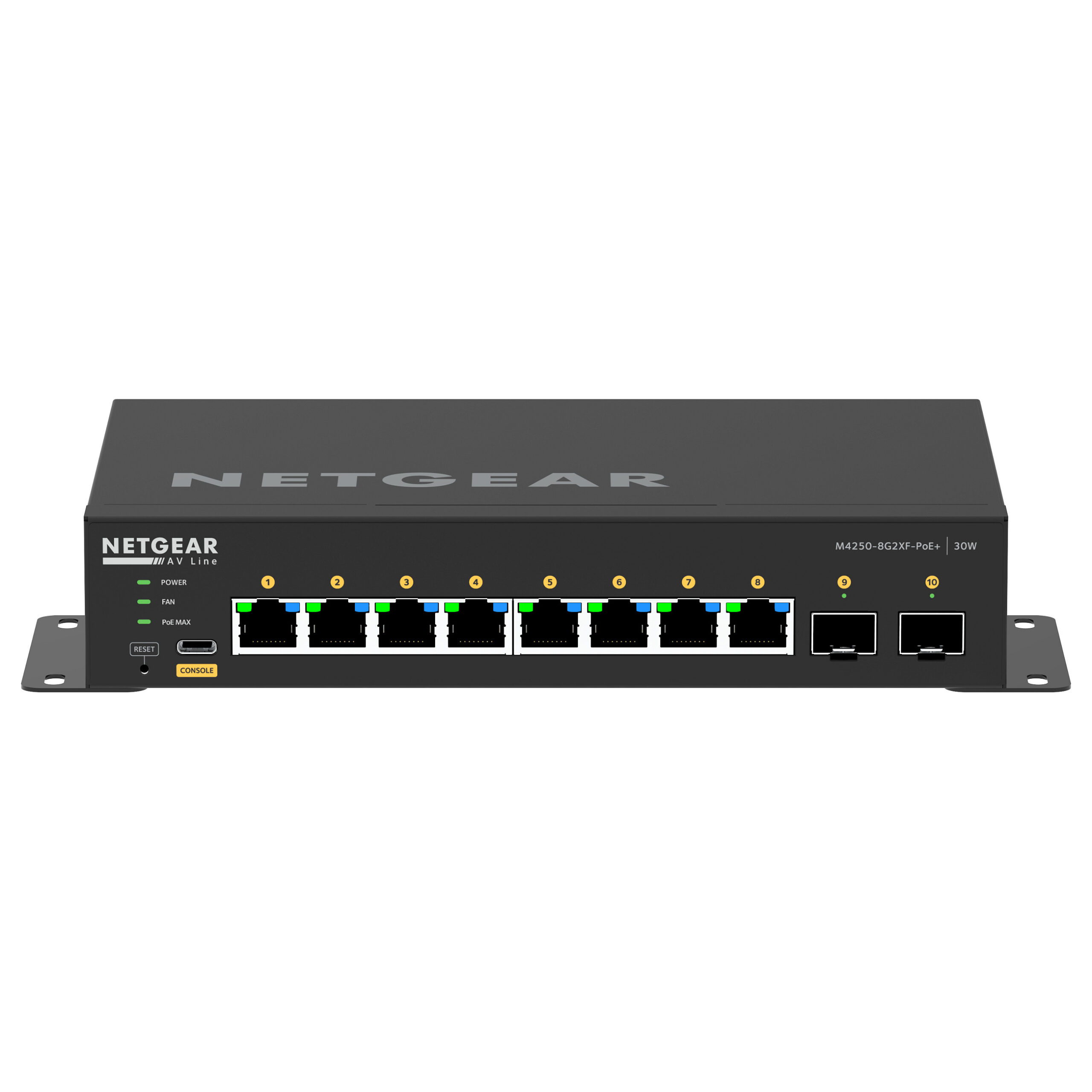 NETGEAR M4250-8G2XF-POE+ Managed AV Line Switch 8-Port Gigabit PoE+ with 2x 10G SFP+ Uplink | 220W PoE Budget, Layer 2/3 AV Network Switch