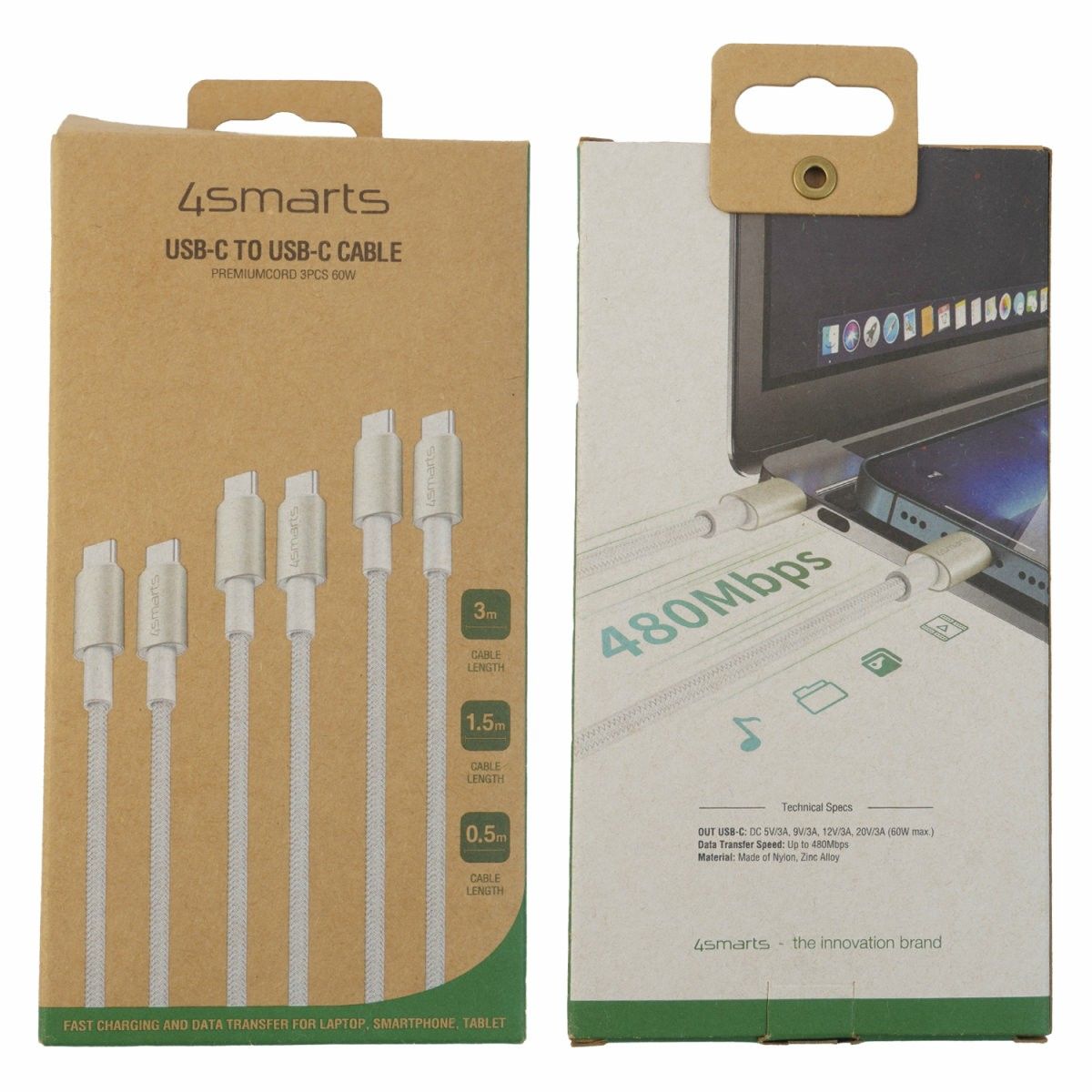Aksesorë për telefon 4smarts USB-C në USB-C cable PremiumCord / 60W / 3er Set – Bardhë / Argjendi - Figura 2