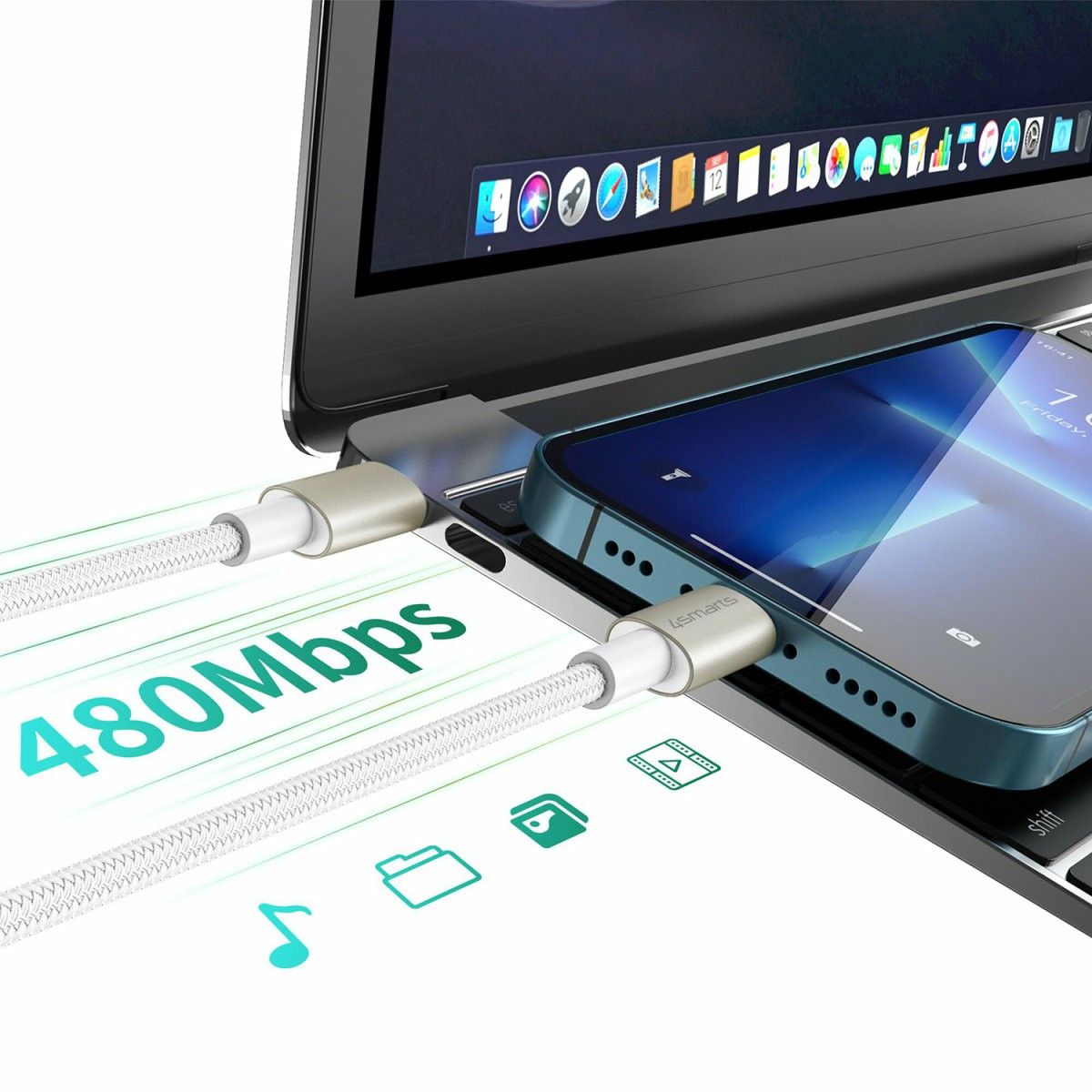 Aksesorë për telefon 4smarts USB-C në USB-C cable PremiumCord / 60W / 3er Set – Bardhë / Argjendi - Figura 3