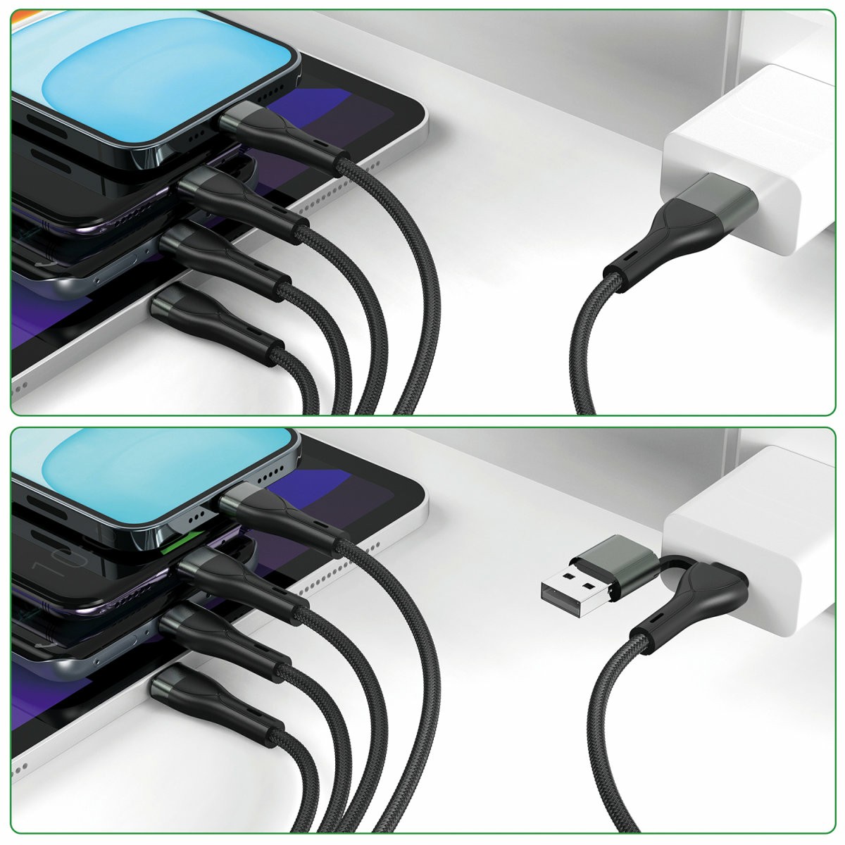 Aksesorë për telefon 4smarts / Multi-Charging Cable / 4-in-2 / USB-C & USB-A / 1.2m - Zezë - Figura 4