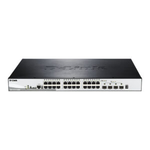 D-Link DGS-1510-28XMP/E 28-Port Gigabit Smart Managed PoE+ Stackable Switch with 24x PoE+, 4x10G SFP+ Uplink & 370W PoE Budget