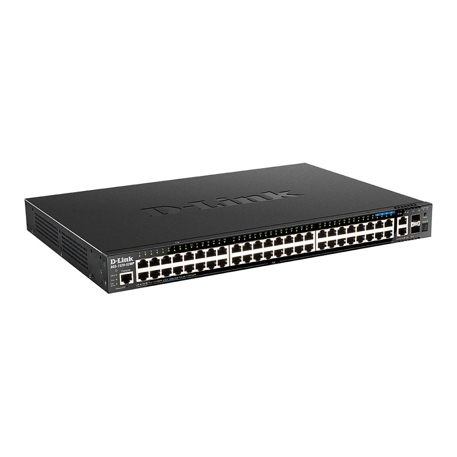 D-Link DGS-1520-52MP/E 52-Port Gigabit PoE+ Smart Managed Layer 3 Stackable Switch with 10G Uplink, 370W PoE Budget