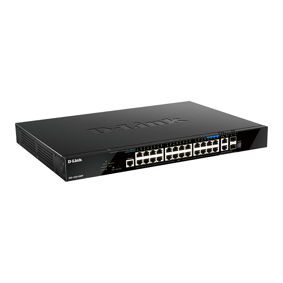 D-Link DGS-1520-28MP/E 28-Port Gigabit Smart Managed PoE+ Layer 3 Switch with 2.5G Multi-Gig, 10G Uplink, Stackable & 370W PoE Budget