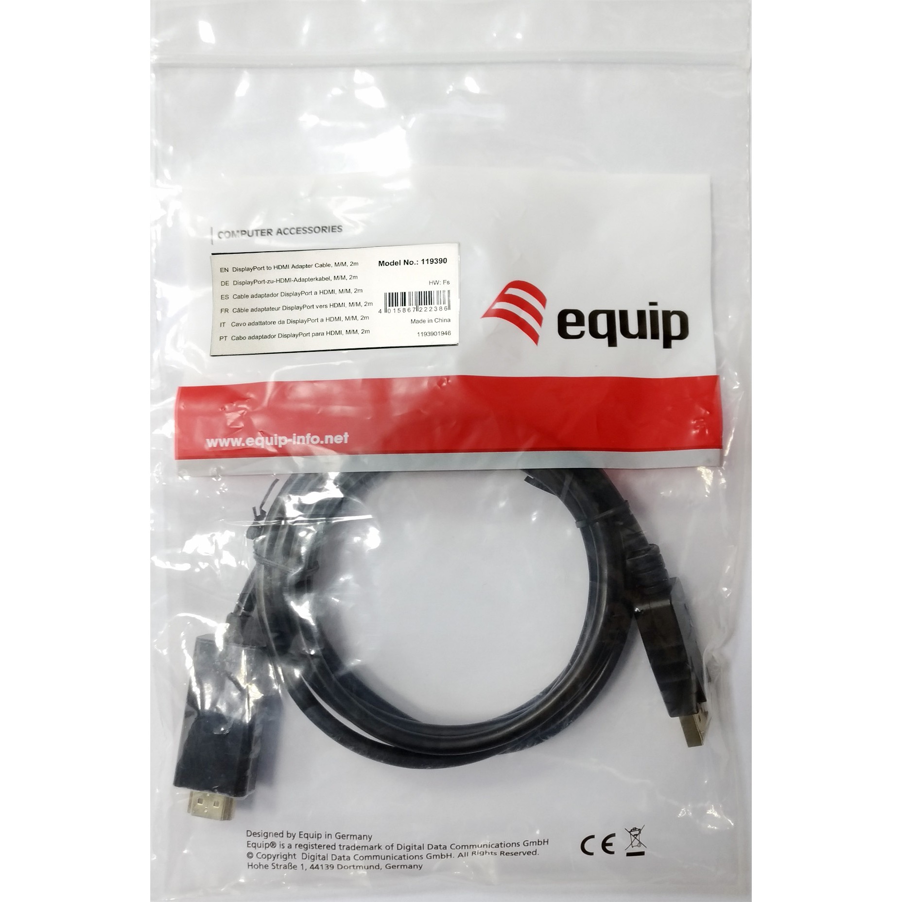 Kabllo DisplayPort në HDMI Equip (St/St) 2.00m / 4K/30Hz – Zezë - Figura 2
