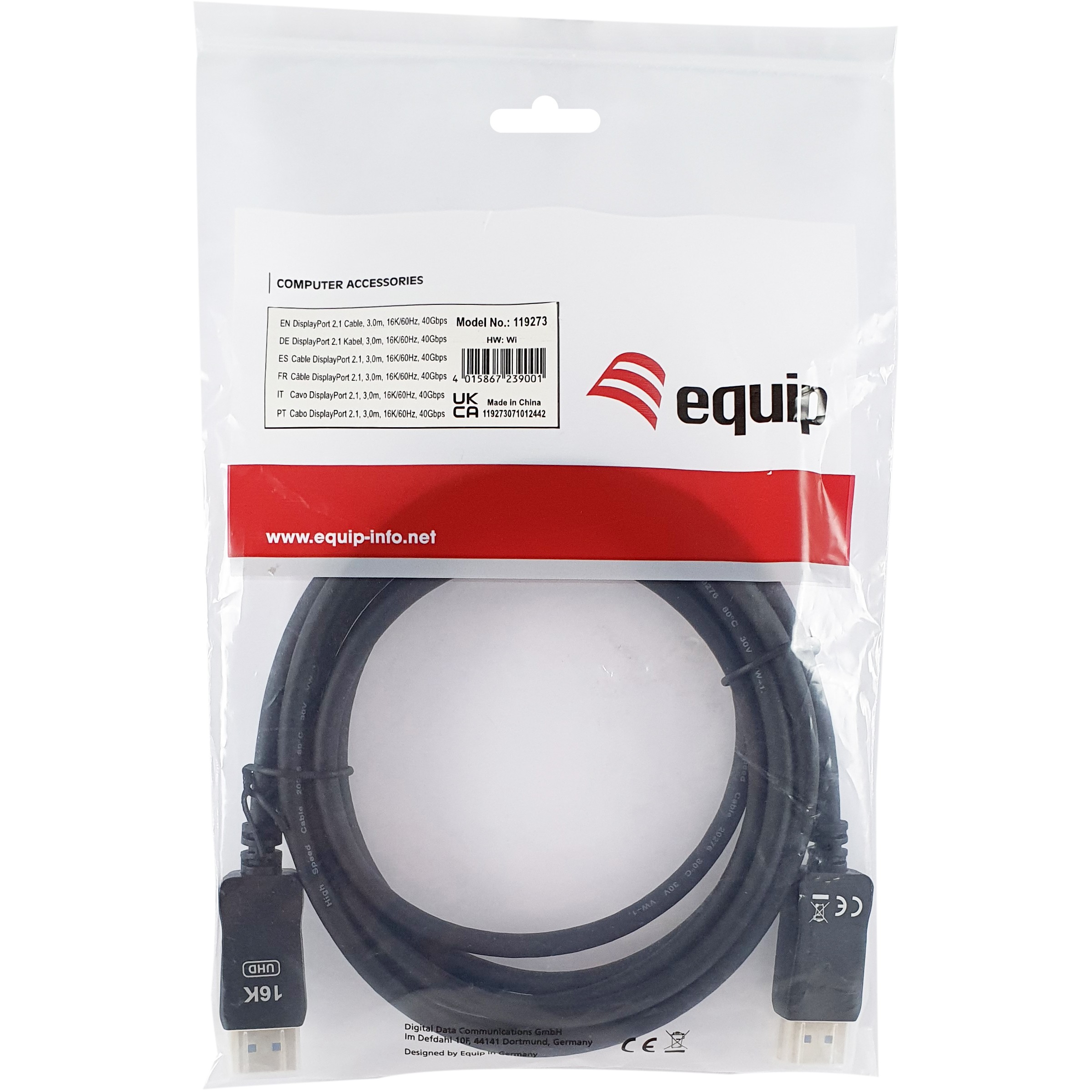 Kabllo DisplayPort Equip 2.1 (St/St) 3.00m / 16K/60Hz / HDCP / Premium – Hiri - Figura 5