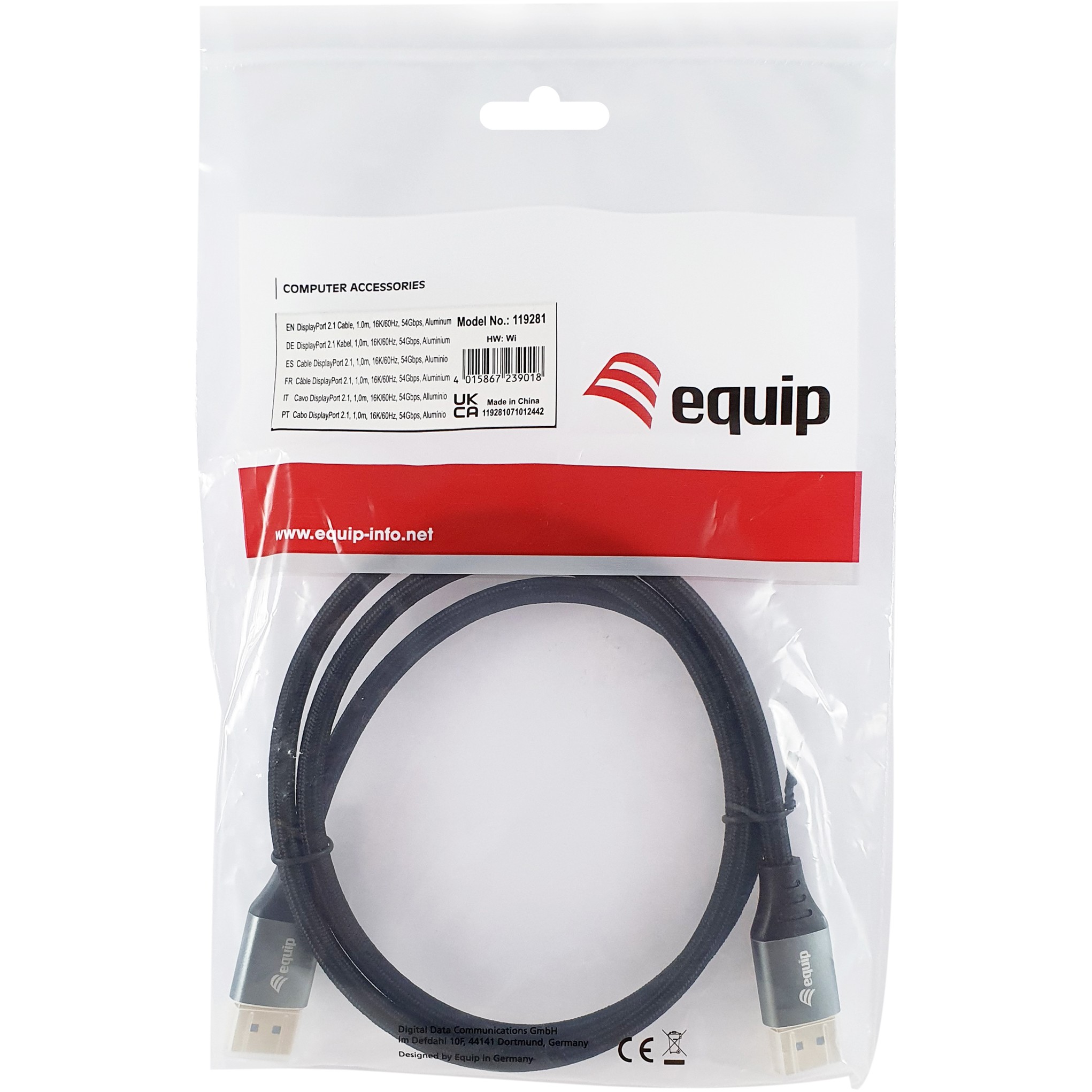 Kabllo DisplayPort Equip 2.1 (St/St) 1.00m / 16K/60Hz / HDCP / Alumini – Hiri - Figura 5