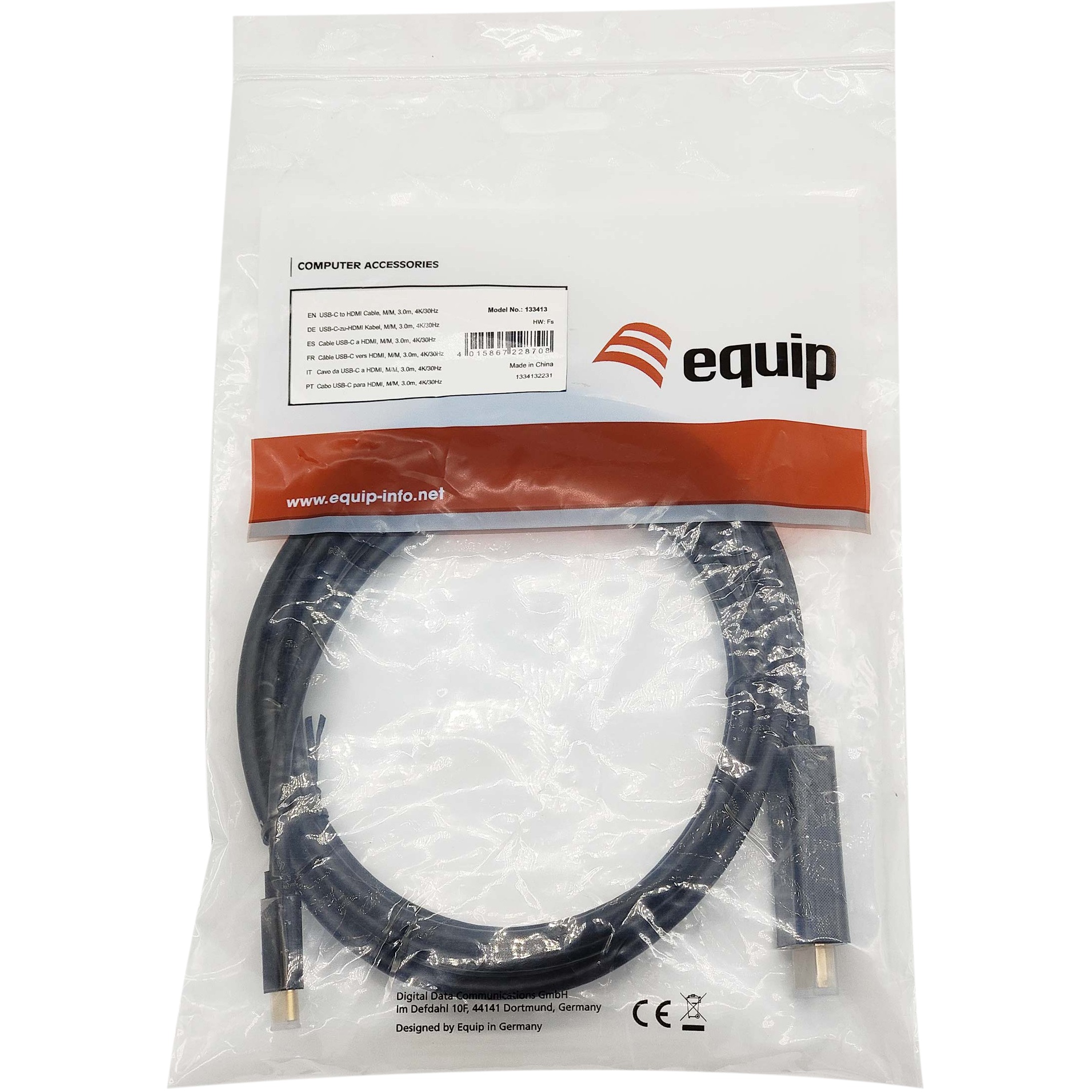 Kabllo Adapter Equip USB-C & HDMI 4K30Hz 3.00m / e zezë - Figura 4