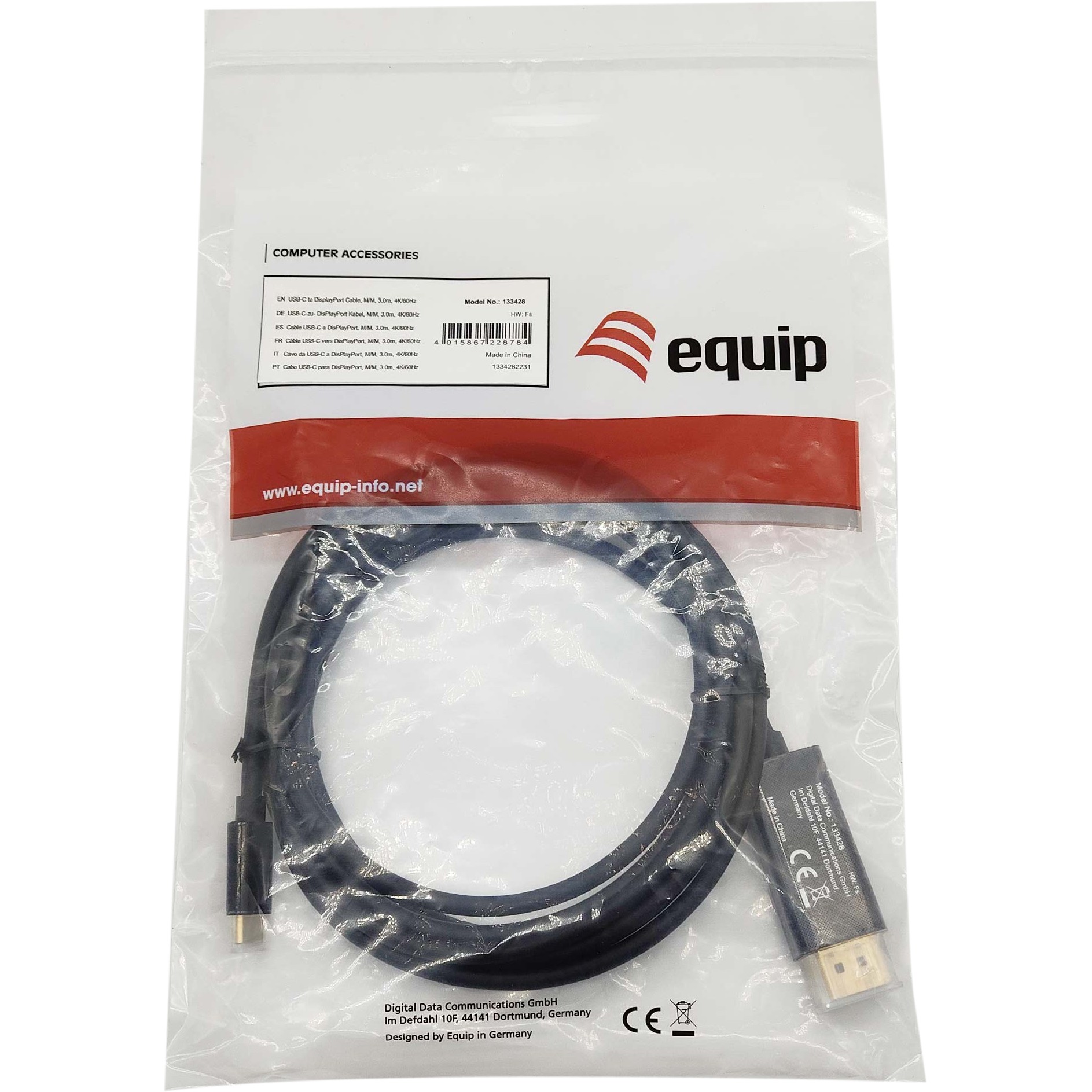 Kabllo Adapter Equip USB-C & DisplayPort 4K60Hz 3.00m / e zezë - Figura 4