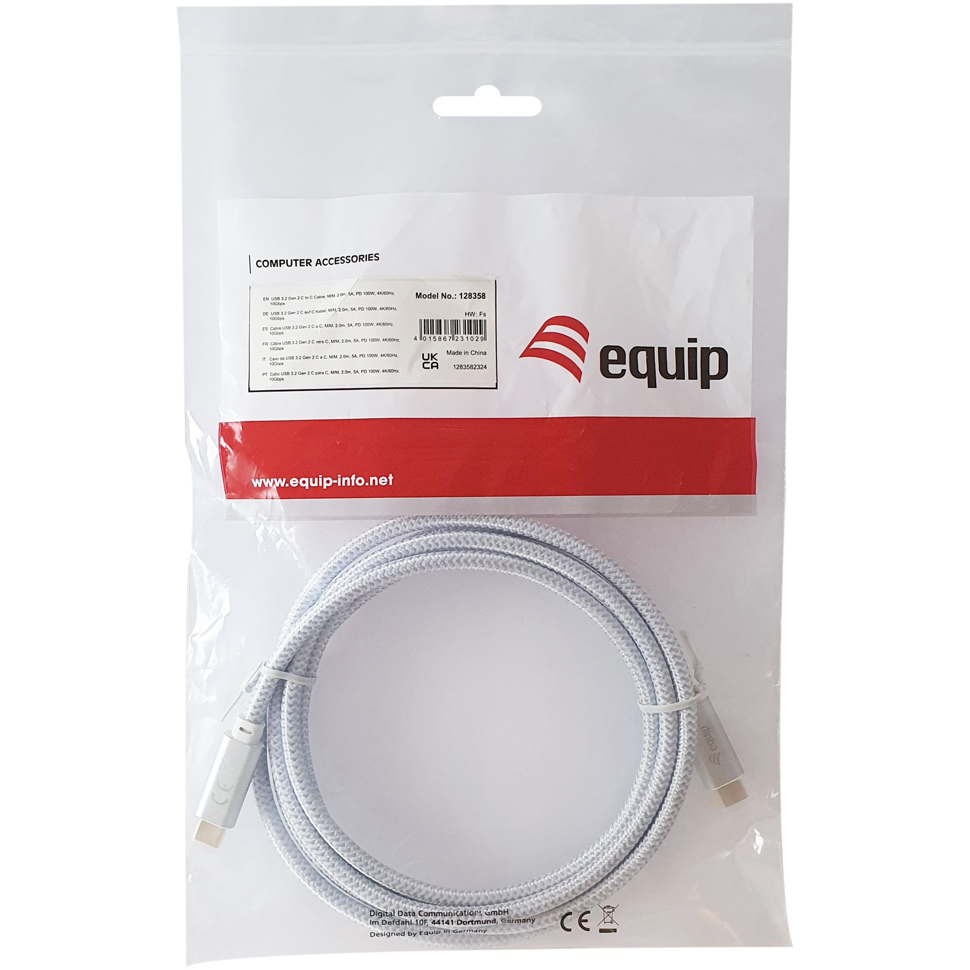 Kabllo USB Equip USB-C 3.2 në USB-C (St/St) / 3.00m / 5A / 4K@60Hz – Bardhë - Figura 5