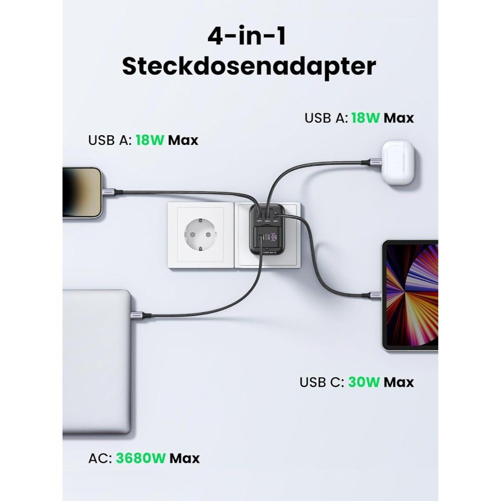 Aksesorë për telefon Wall Charger UGREEN NEXODE / 30W / USB-C / Fast Charging - Zezë - Figura 3
