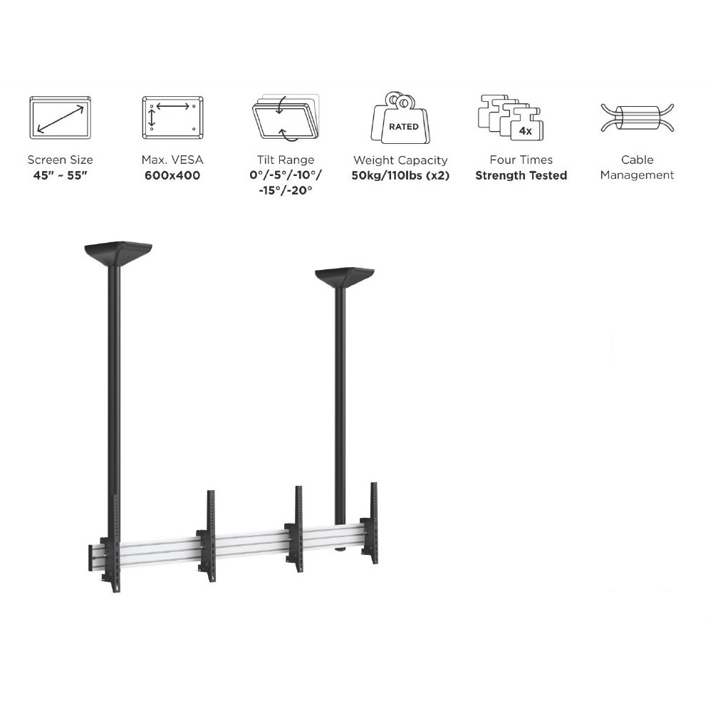 Mbajtëse për TV Equip Deckenhalterung / 45″–55″ / 2 TFT / je 50 kg / 1 Gelenk - Zezë - Figura 4