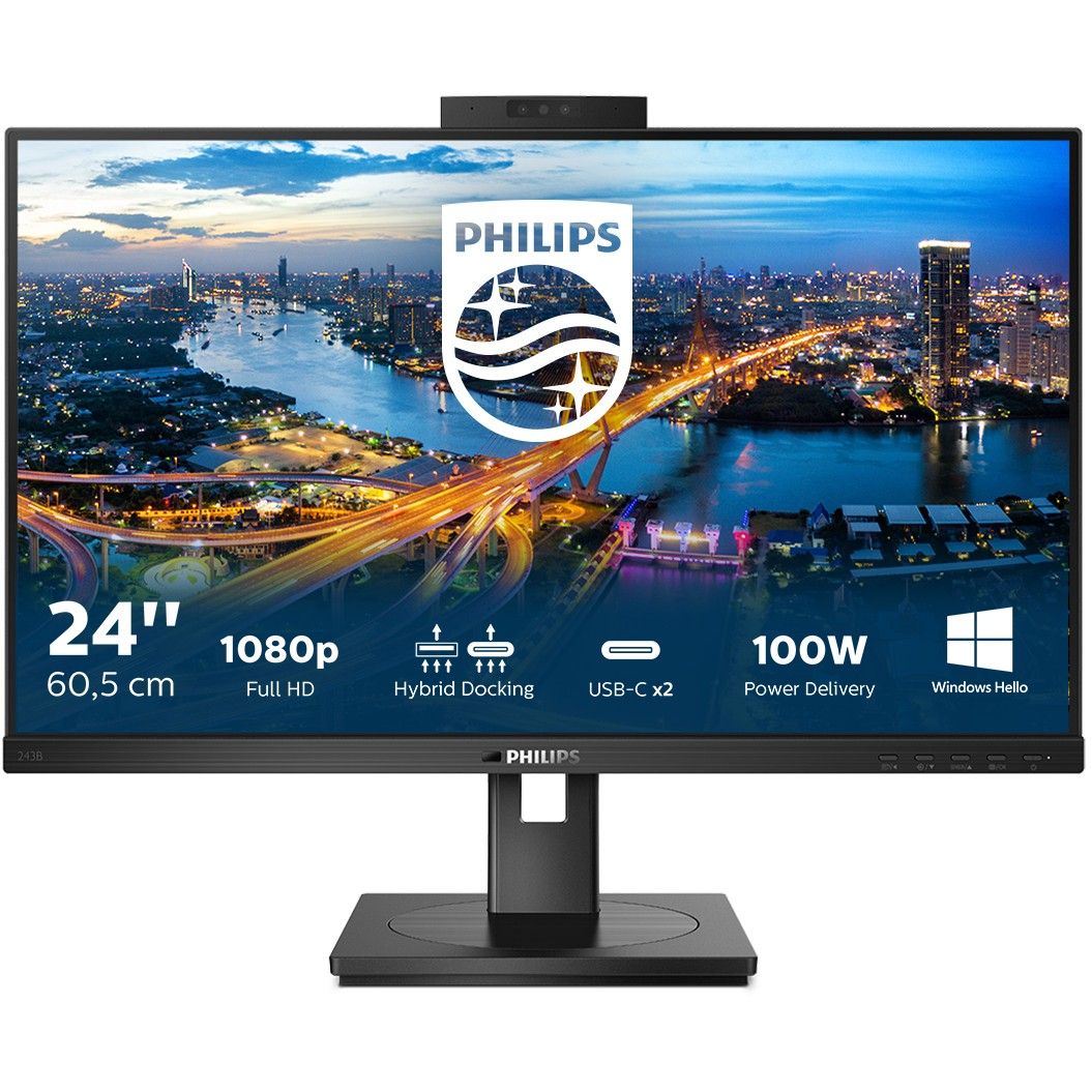 Monitor Philips 243B1JH / 23.8″ / FHD IPS LCD / 75Hz / 4ms / HDMI + DP + USB‑C + USB Hub - Zezë