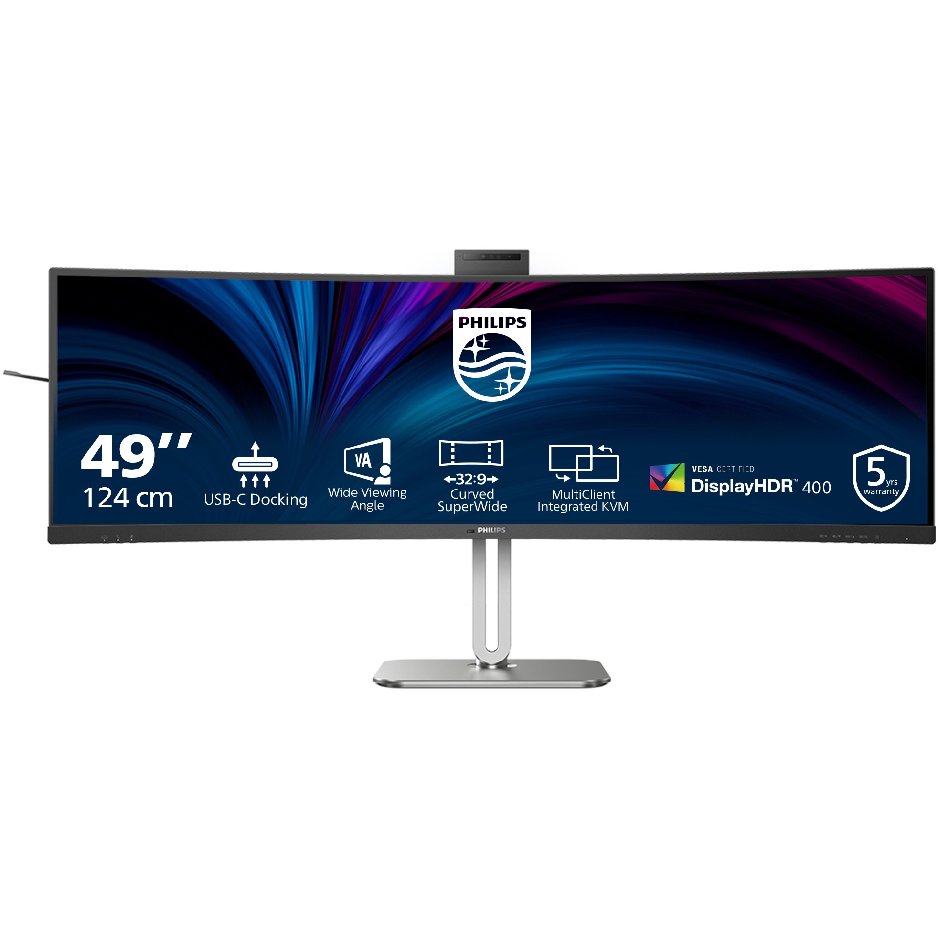 Monitor Philips 49B2U5900CH / 48.8″ / DQHD VA / LCD/ Curved / 75Hz / 4ms / 2× HDMI + DP + USB‑C / WebCam - Zezë