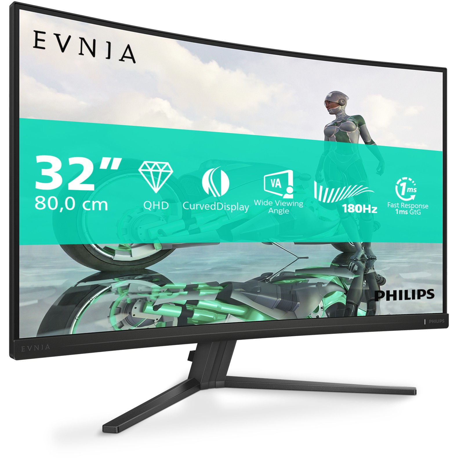 Monitor Philips 32M2C3500L / 31.5″ / QHD / VA LCD Curved / 16:9 / 180Hz / 1ms / 2× HDMI + DP / Gri - Figura 2