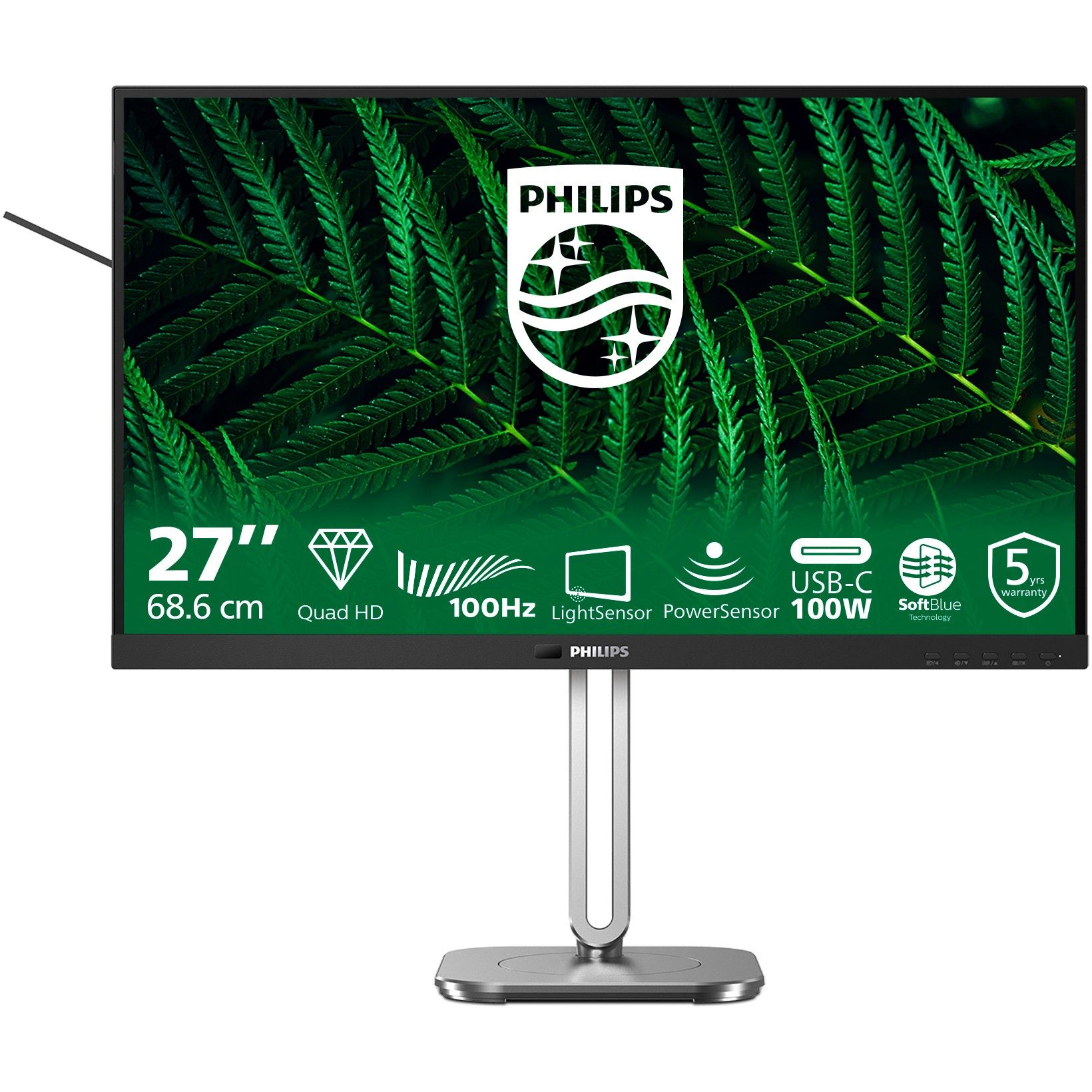 Monitor Philips 27B2G5601 / 27″ / QHD IPS LCD / 100Hz / 4ms / HDMI + DP + USB‑C + USB - Zezë