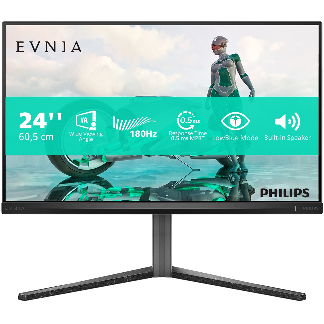 Monitor Philips 24M2N3200A / 23.8″ / FHD / IPS LCD / 16:9 / 180Hz / 1ms / HDMI + DP / E zezë + gri / AMD FreeSync Premium