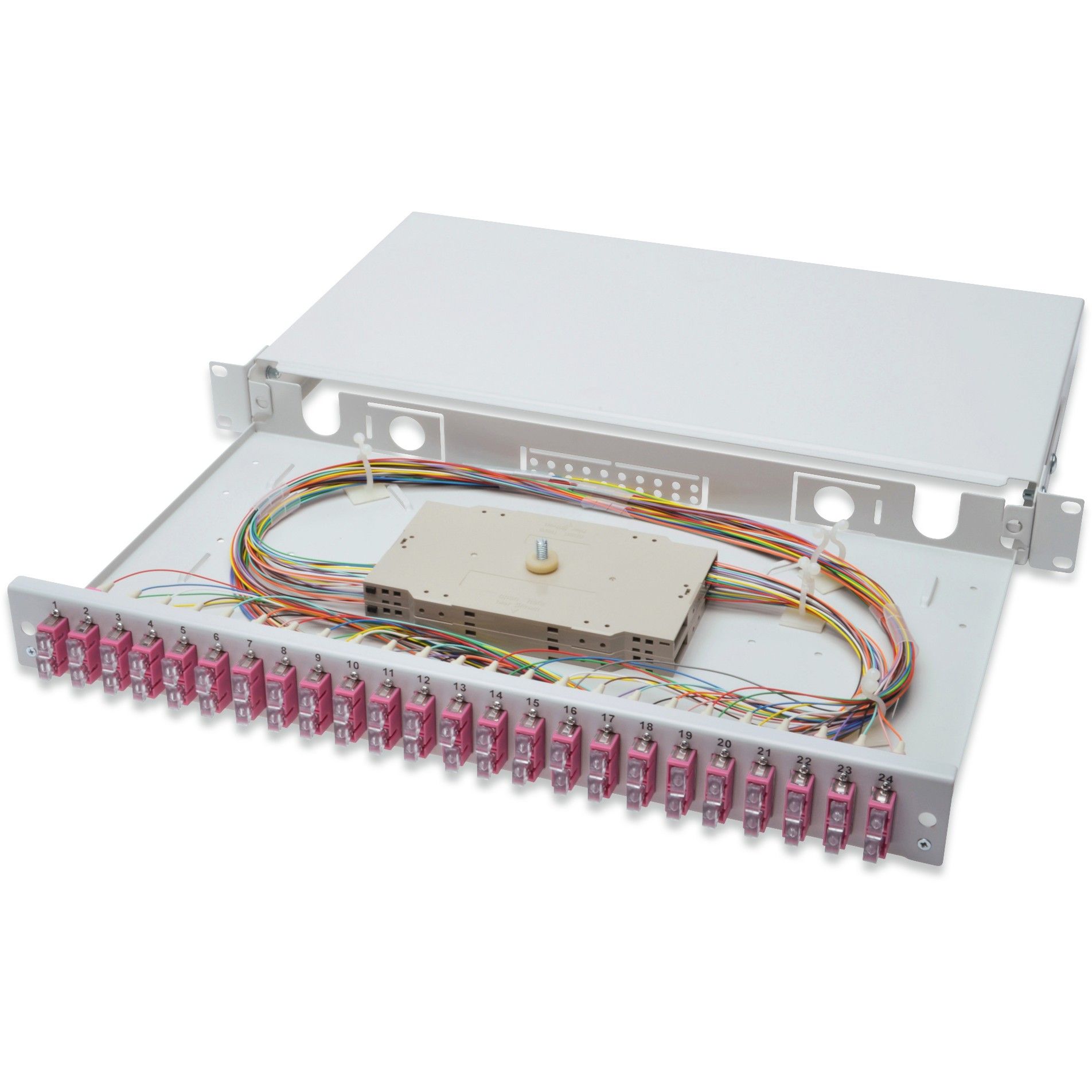 DIGITUS 24 Port SC Duplex OM4 Fiber Optic Splice Box 1U Preloaded LWL Patch Panel