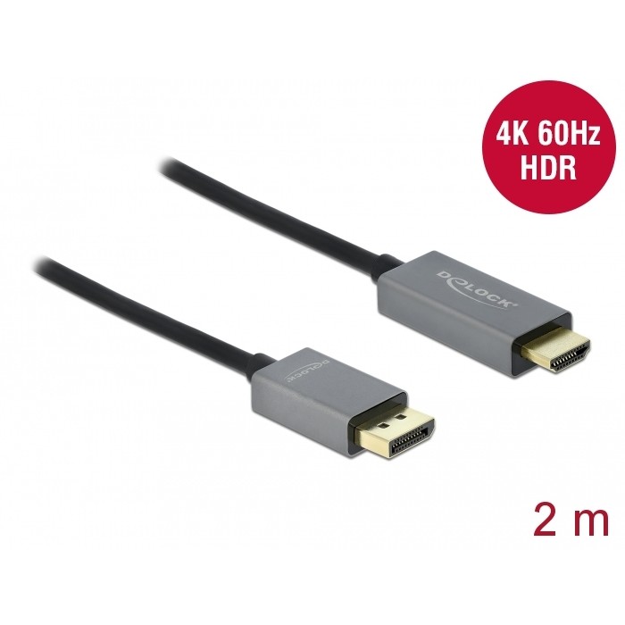 Kabllo DELOCK Aktive / DisplayPort 1.4 Plug→ HDMI-A Plug / 4K / 60Hz / HDR / 2m - Zezë - Figura 2