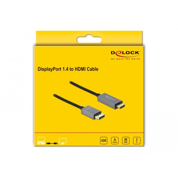 Kabllo DELOCK Aktive / DisplayPort 1.4 Plug→ HDMI-A Plug / 4K / 60Hz / HDR / 2m - Zezë - Figura 3