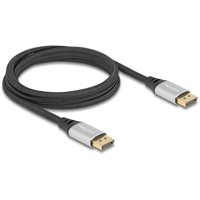 Kabllo DELOCK DisplayPort / 16K / 60Hz / 2m / Me mbështjellje metalike - Argjendi