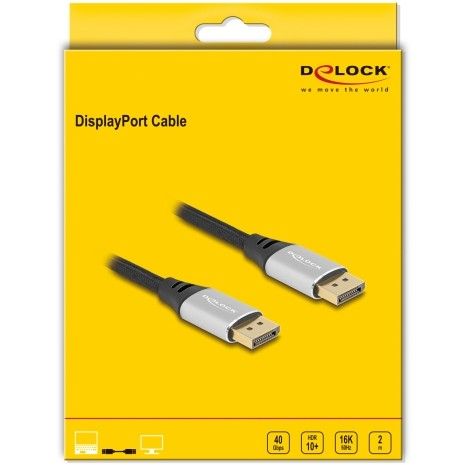Kabllo DELOCK DisplayPort / 16K / 60Hz / 2m / Me mbështjellje metalike - Argjendi - Figura 2