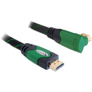 Kabllo HDMI DELOCK / HDMI-A Plug → HDMI-A Socket / Version 1.4 / Right-Angled / 3m - Gjelbër