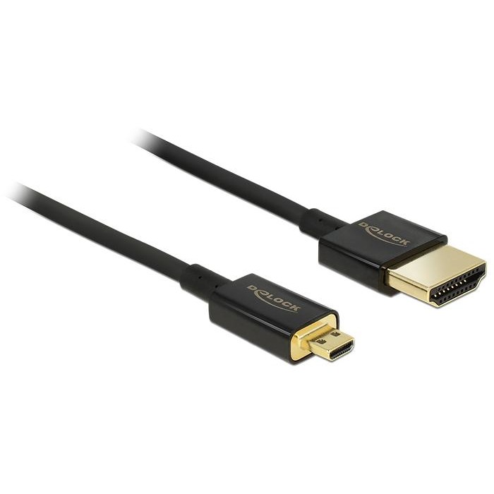 Kabllo HDMI DELOCK / HDMI-A Plug → HDMI Micro-D Plug / High Speed with Ethernet / 3D / 4K / 2.0m / Slim Premium - Zezë