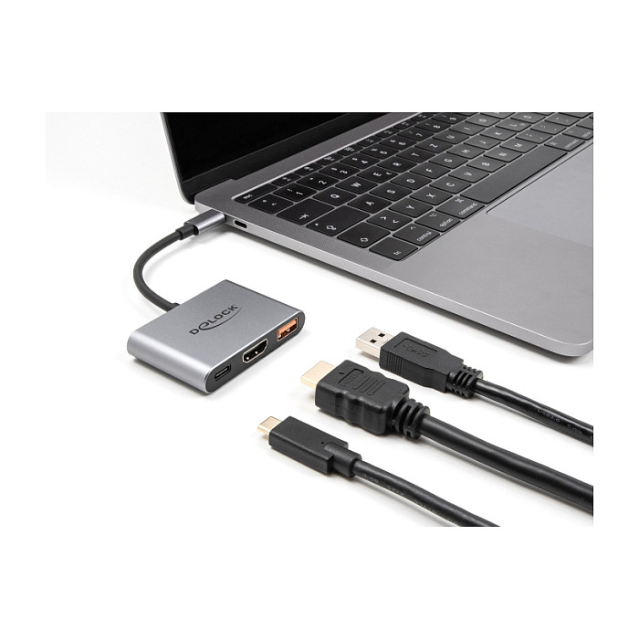 Adapter DELOCK USB-C with HDMI 4K + USB-A + USB-C PD / 90 W - Gri - Figura 2