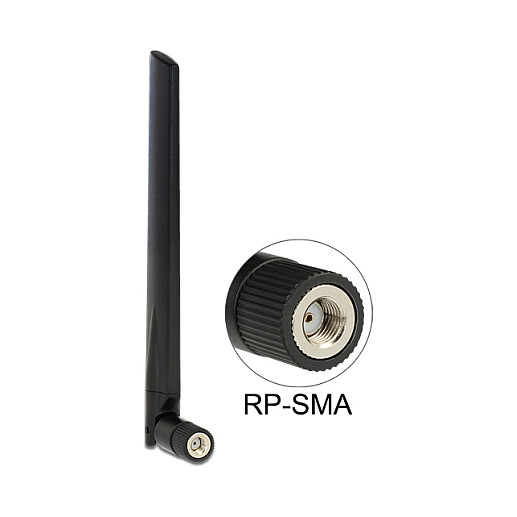 Antena për rrjet DELOCK RP-SMA Male 802.11 ac/a/h/b/g/n 3–5 dBi / Omnidirectional / Swivel – Zezë