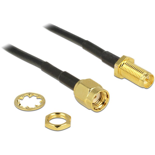 Kabllo për Rrjet DELOCK HF RP‑SMA Plug > RP‑SMA Jack / Panel Mount / 200mm