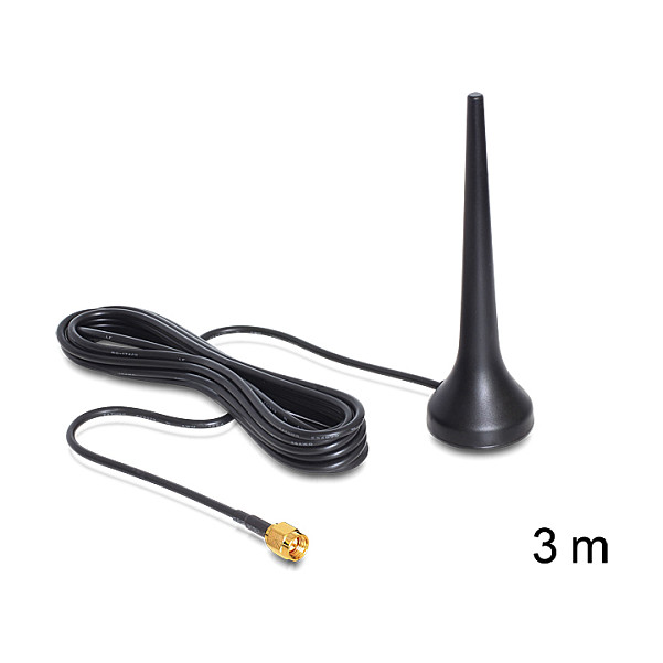 Antena për rrjet DELOCK GSM/UMTS Sixband SMA Male 2 dBi / Omnidirectional / Magnetic Base / Rigid – Zezë