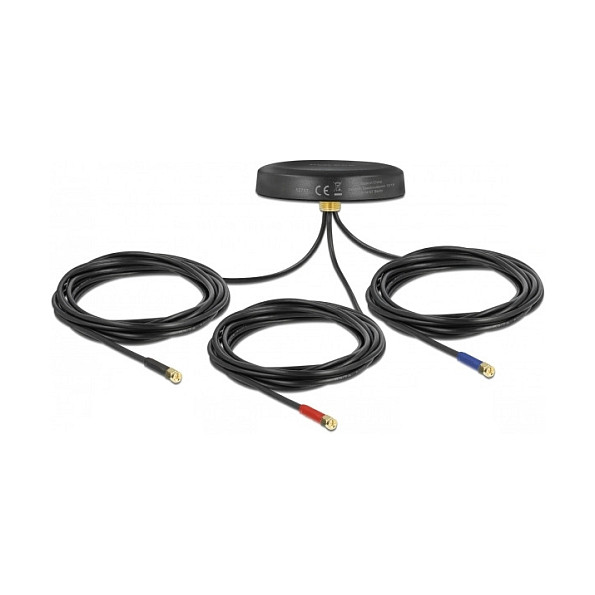Antena për rrjet DELOCK Multiband LTE/UMTS/GSM/GNSS / 3×SMA Male / Omnidirectional / Outdoor – Zezë