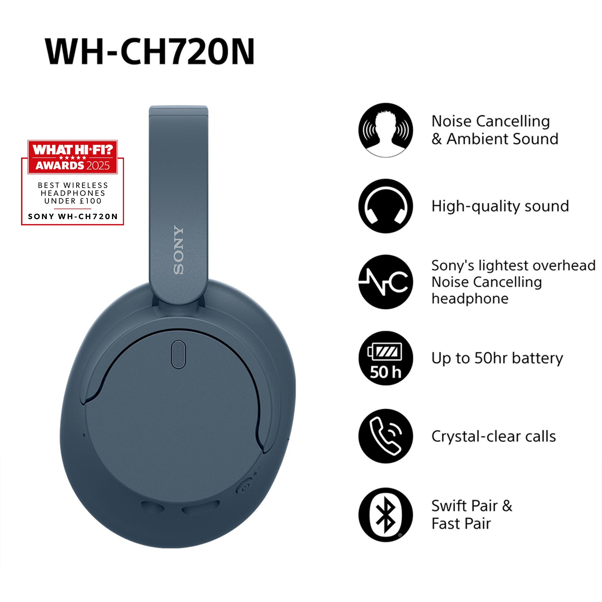 Kufje pa Kabllo Sony WH-CH720N Extra-Bass – Blu - Figura 3